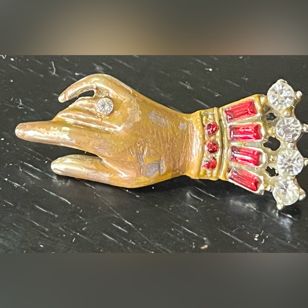 Small Vintage Rhinestone Hand Brooch Coro Style